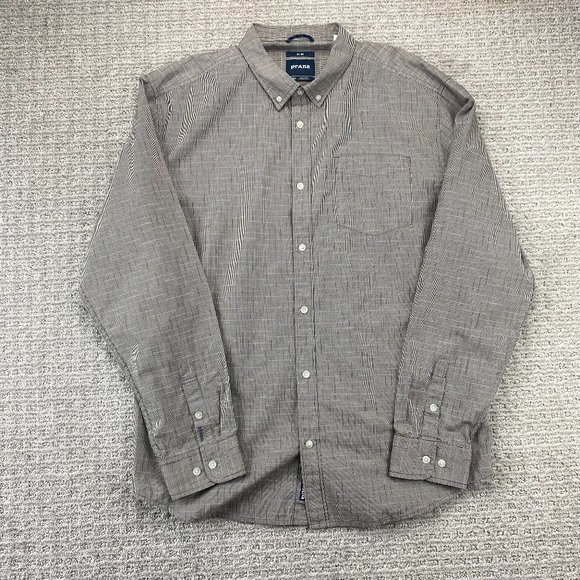 PRANA Shirt Men Extra Large XL Brown Button Down Slim Long Sleeve Casual Hemp - Picture 1 of 9